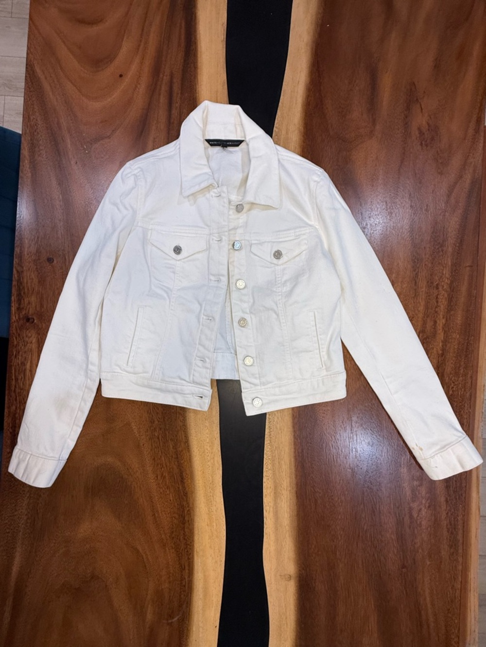 White House Black Market Ivory Cropped Denim Jacket